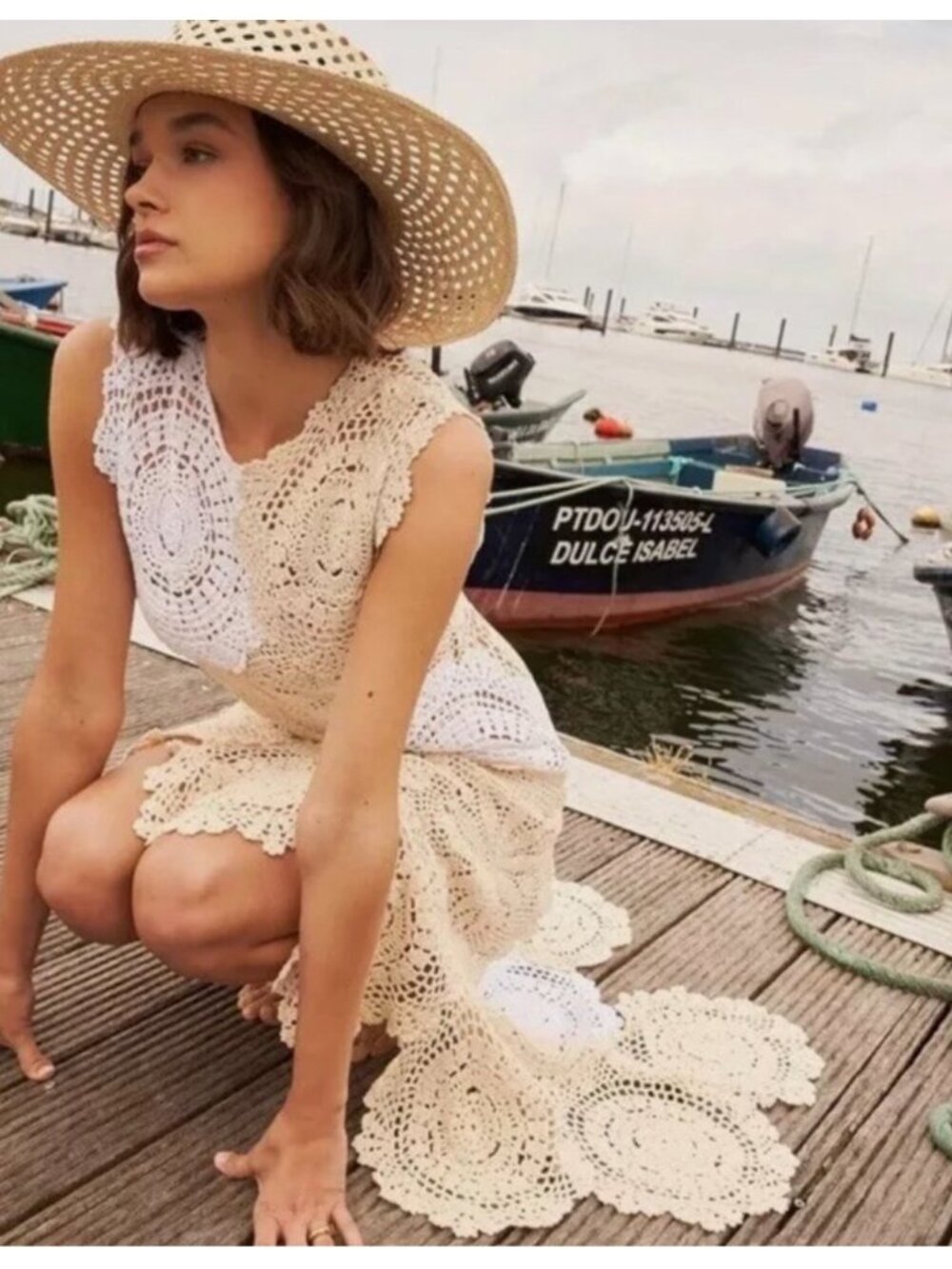 ZARA Crochet Knit Midi Dress Limited Edition Size S Cream/Beige - Picture 3 of 6